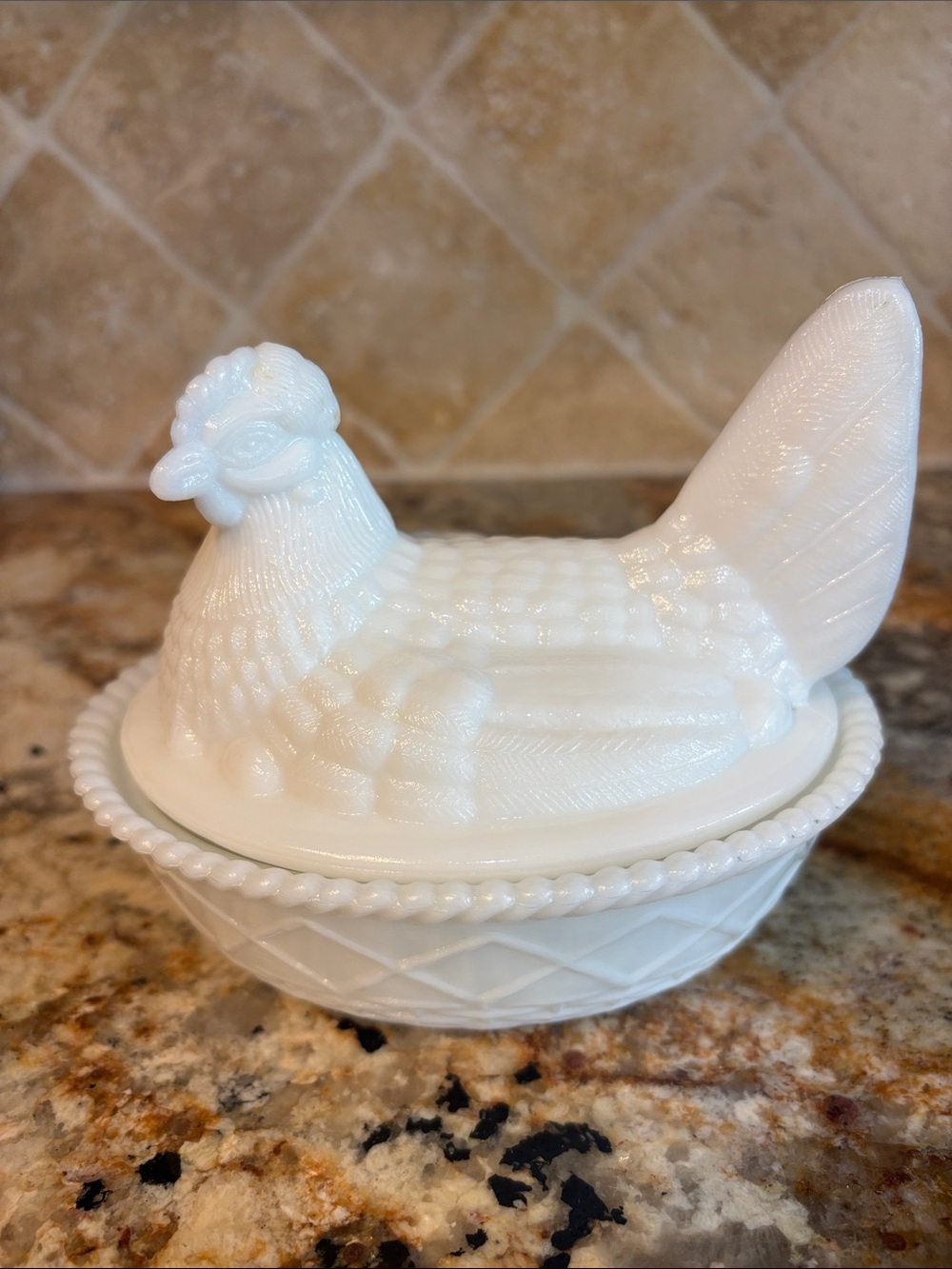 Vintage Westmoreland Milk Glass Hen on Nest Candy Dish-HON
